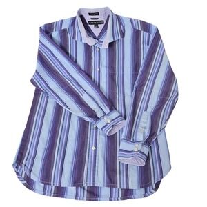 Tommy Hilfiger Shirt Men's M Blue Purpl Striped Long Sleeve Button Up 80's 2 Ply